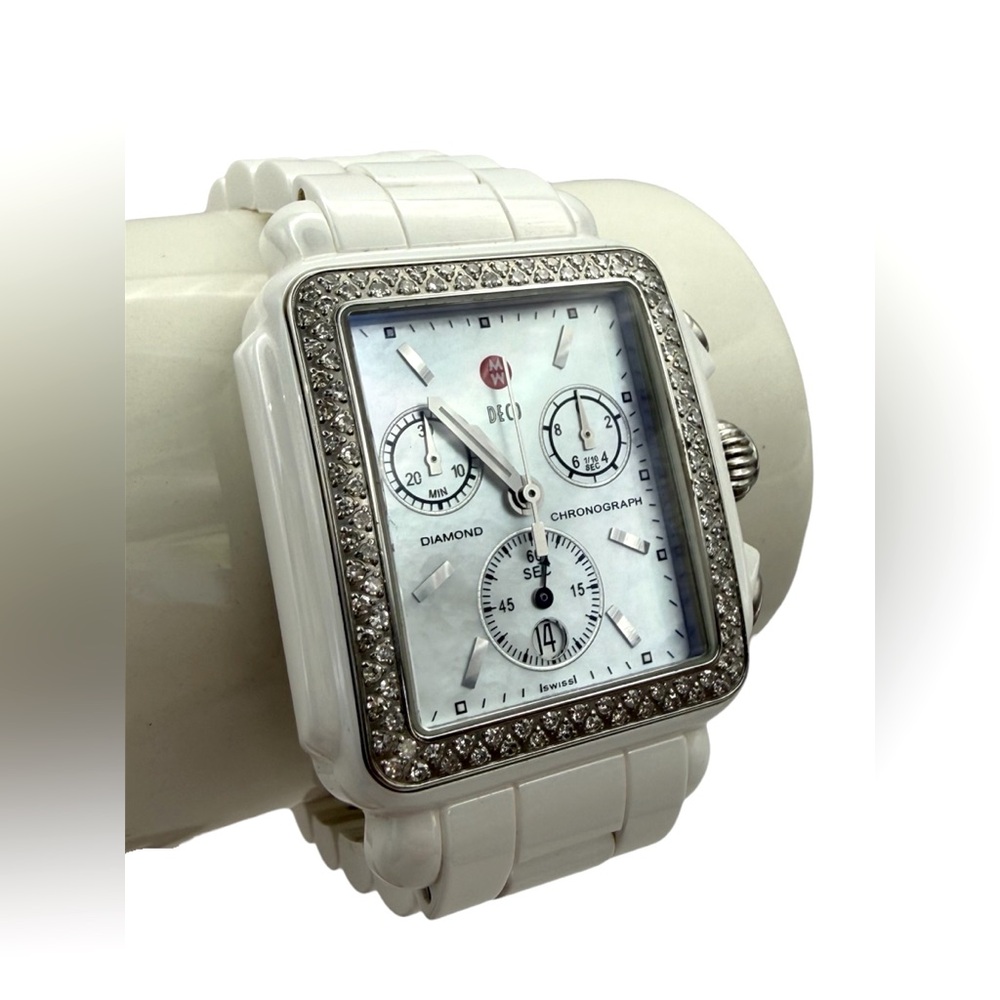 Authentic Michele Deco Ceramic Diamond Chronograph Watch - MWW06F000002